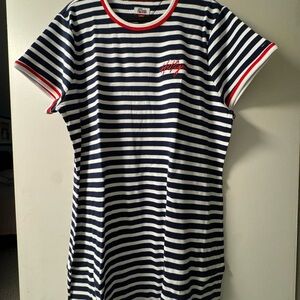 Tommy Hilfiger Monogram Navy and White Striped Dress with Red Trim